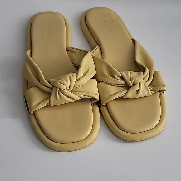 Coach Brooklyn Ivory Leather Knot Flat Slip On Sandals - Picture 2 of 9